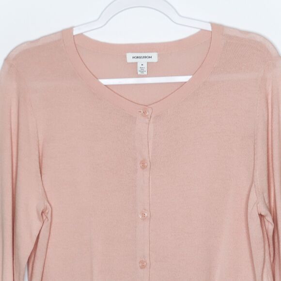 Nordstrom Womens Pima Cotton Cardigan‎ Sweater Size Medium Pink Office Staple - Picture 5 of 8